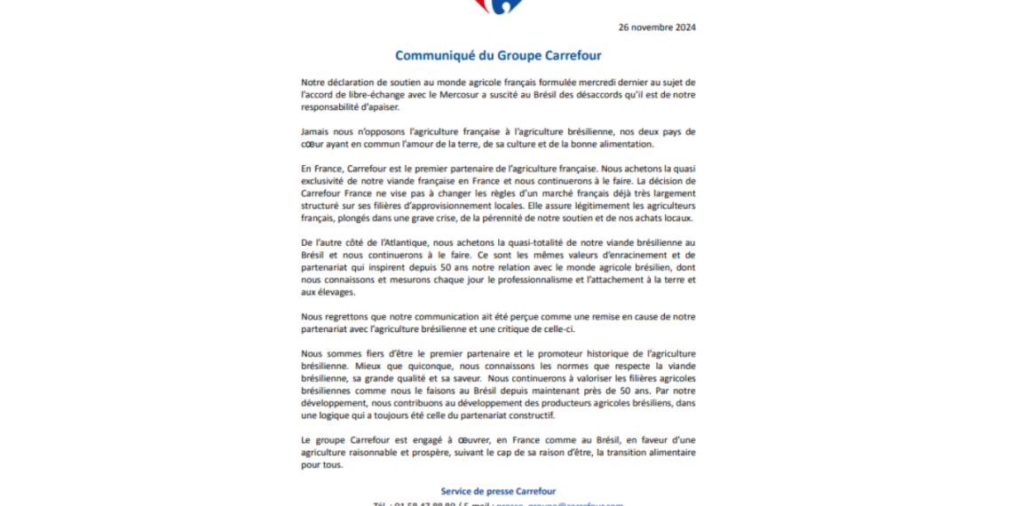 Carrefour se retrata e reafirma parceria histórica com o agronegócio brasileiro